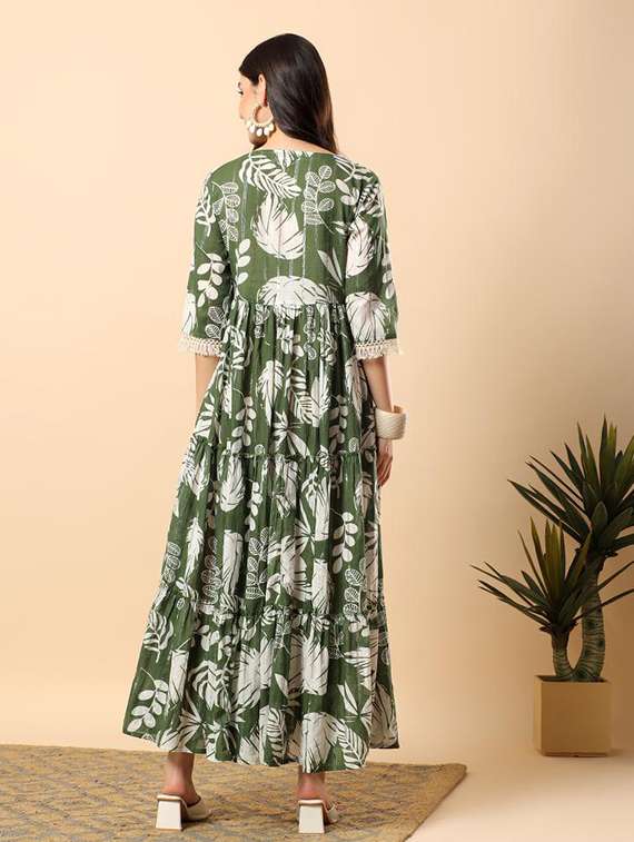 women printed round neck tiered ethnic dress - 22100966 -  Standard Image - 3