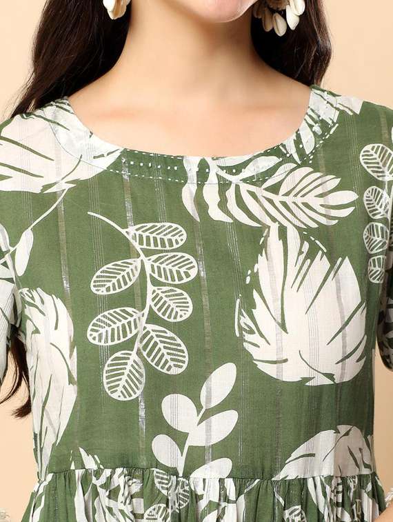 women printed round neck tiered ethnic dress - 22100966 -  Standard Image - 5