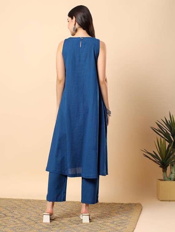 women solid round neck kurta pant set - 22100968 - Standard Image - 3
