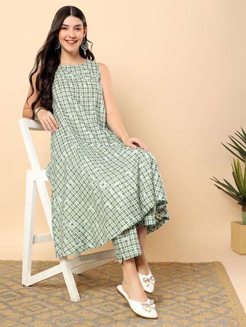 women printed round neck kurta pant set - 22100971 - Standard Image - 0