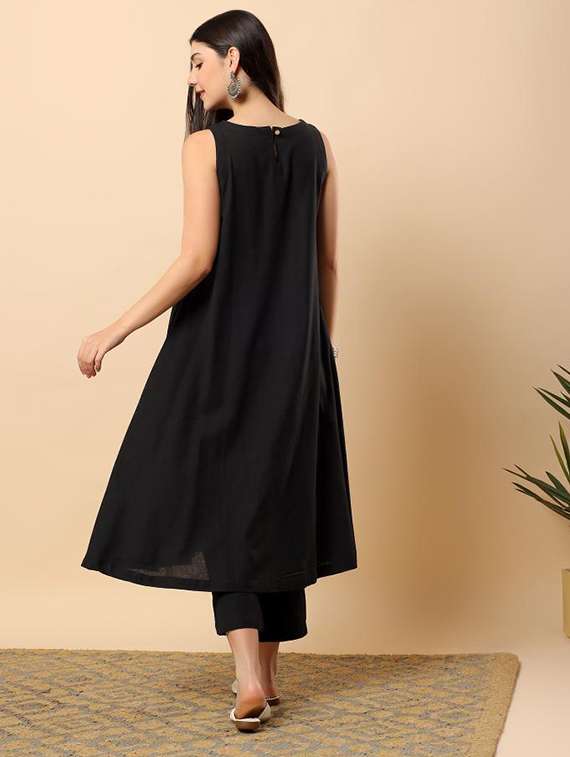 women solid round neck kurta pant set - 22100973 -  Standard Image - 3