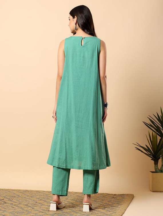 women solid round neck kurta pant set - 22100977 -  Standard Image - 3