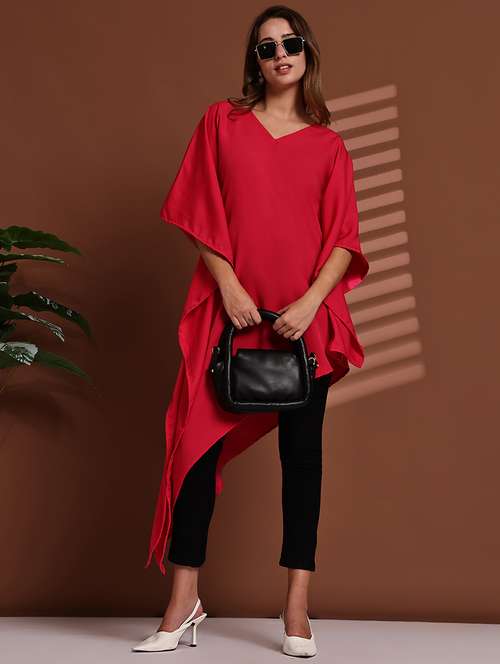 women solid kimono sleeve asymmetric kaftan top - 22100979 - Standard Image - 0