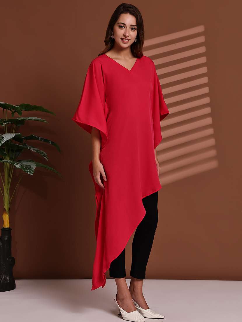 women solid kimono sleeve asymmetric kaftan top - 22100979 - Standard Image - 3