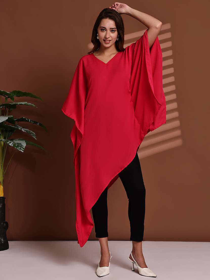 women solid kimono sleeve asymmetric kaftan top - 22100979 - Standard Image - 5