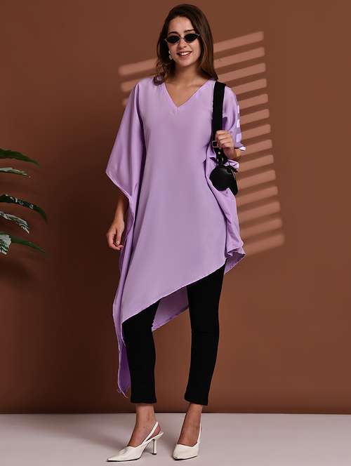 women solid kimono sleeve asymmetric kaftan top - 22100980 -  Standard Image - 0
