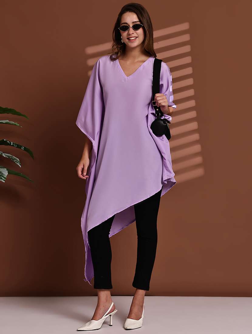 women solid kimono sleeve asymmetric kaftan top - 22100980 -  Zoom Image - 0