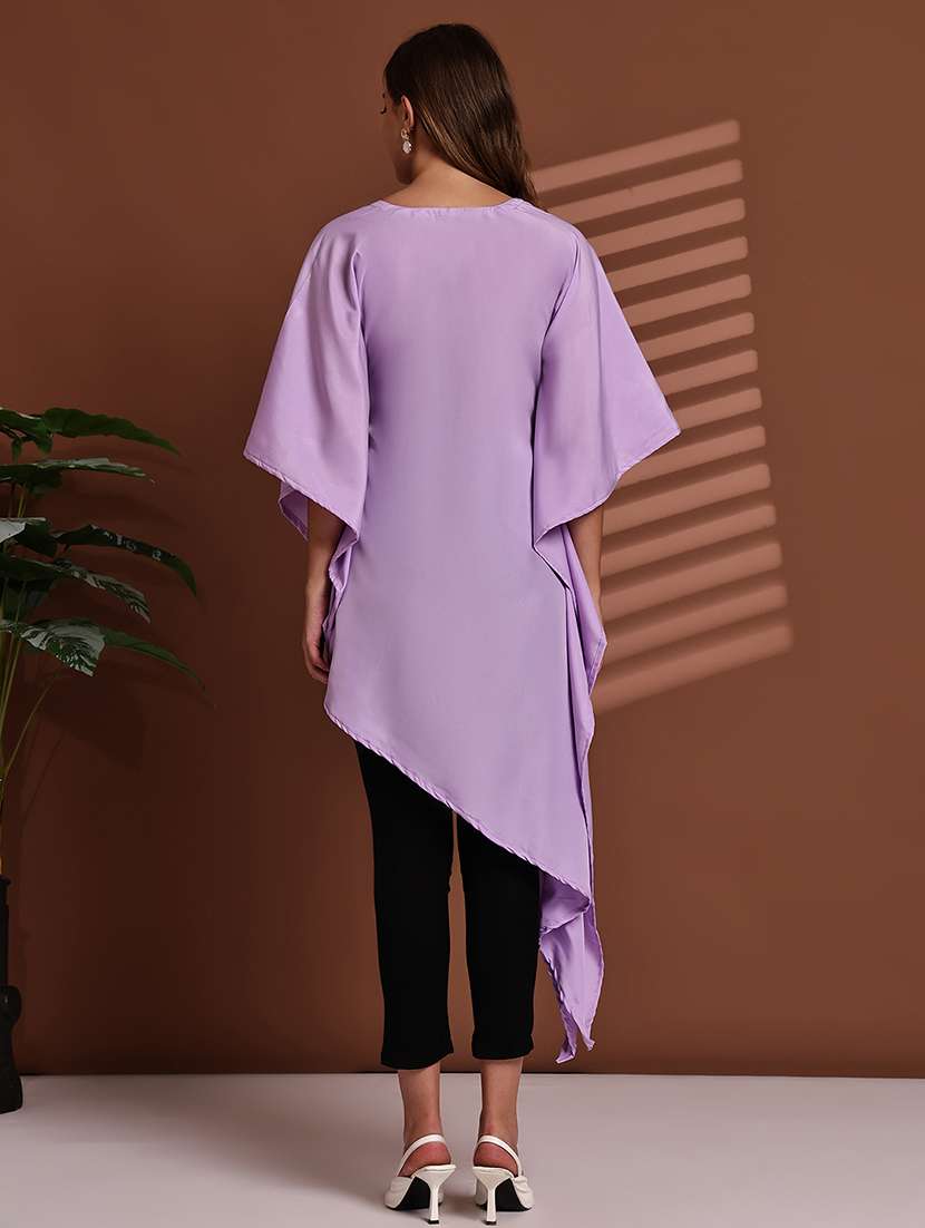 women solid kimono sleeve asymmetric kaftan top - 22100980 - Standard Image - 3