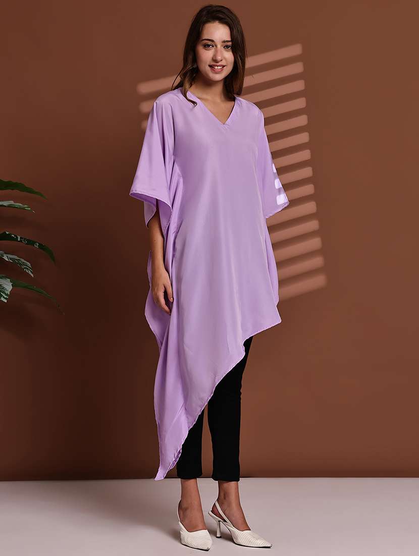 women solid kimono sleeve asymmetric kaftan top - 22100980 - Standard Image - 5