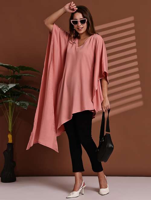 women solid kimono sleeve asymmetric kaftan top - 22100981 - Standard Image - 0