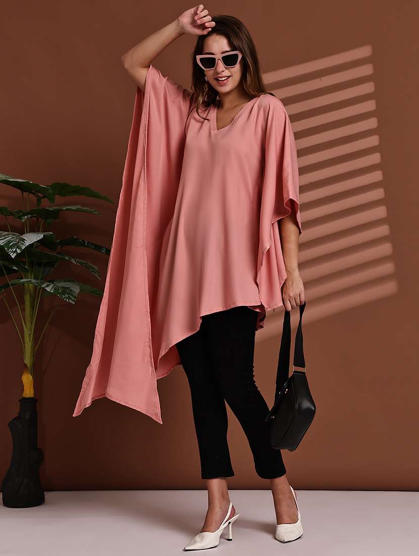 women solid kimono sleeve asymmetric kaftan top - 22100981 - Zoom Image - 0