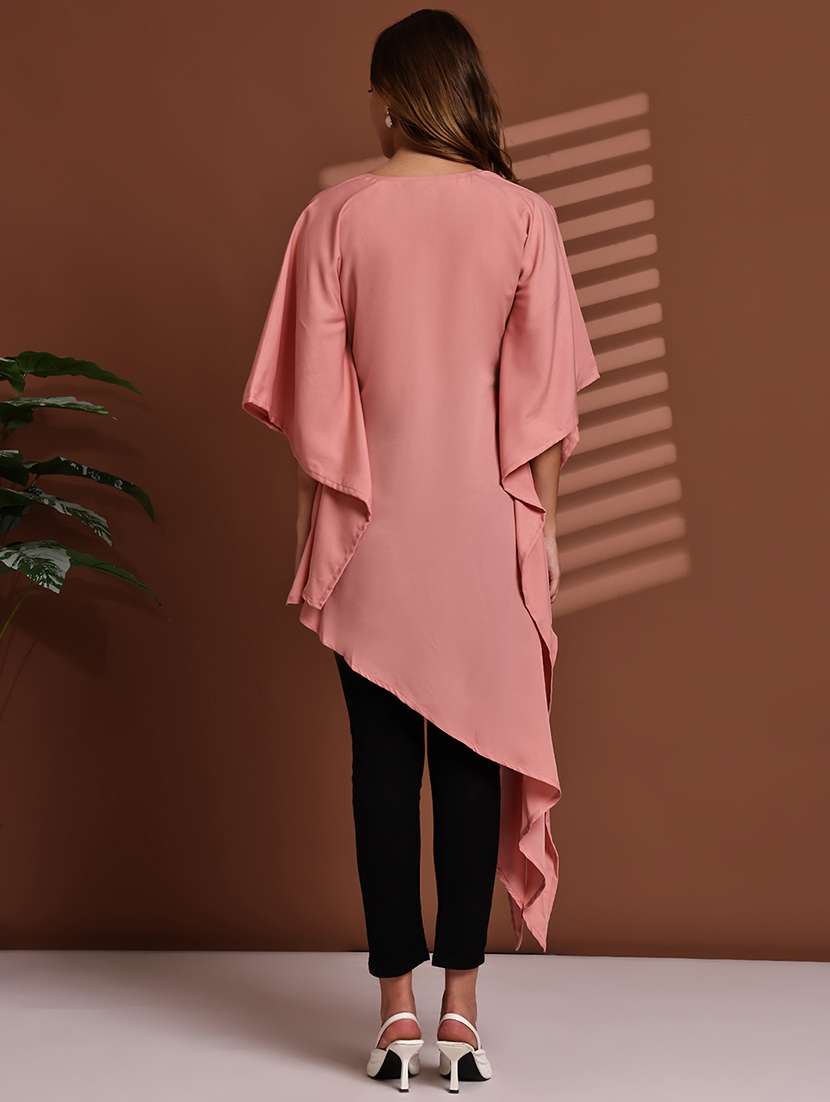 women solid kimono sleeve asymmetric kaftan top - 22100981 - Standard Image - 3