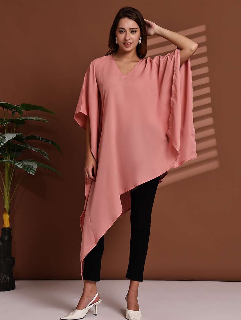 women solid kimono sleeve asymmetric kaftan top - 22100981 - Standard Image - 5