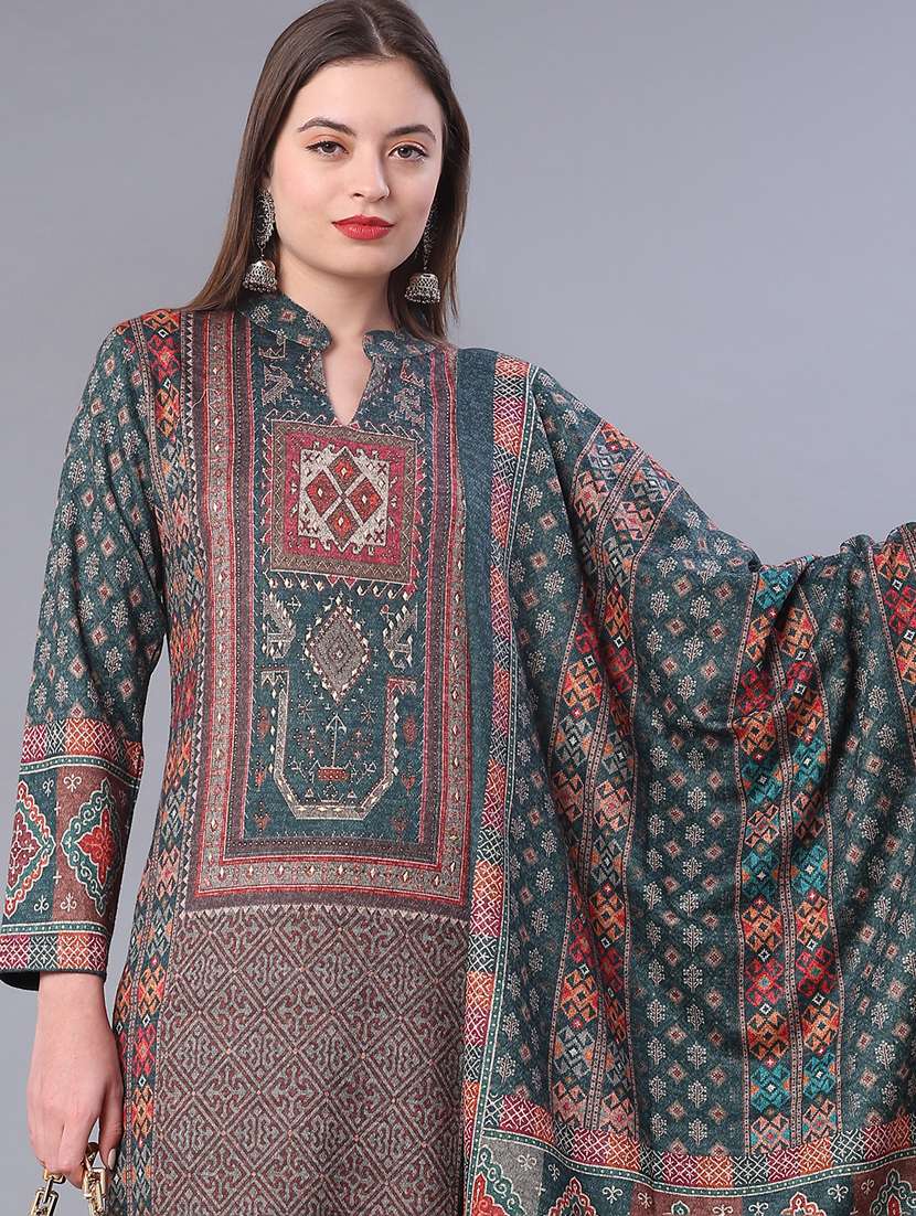 women printed long sleeve kurta pant with dupatta set - 22101040 -  Standard Image - 3