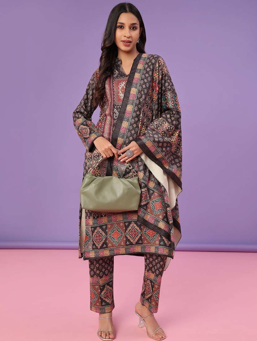 women printed long sleeve kurta pant with dupatta set - 22101042 -  Zoom Image - 0
