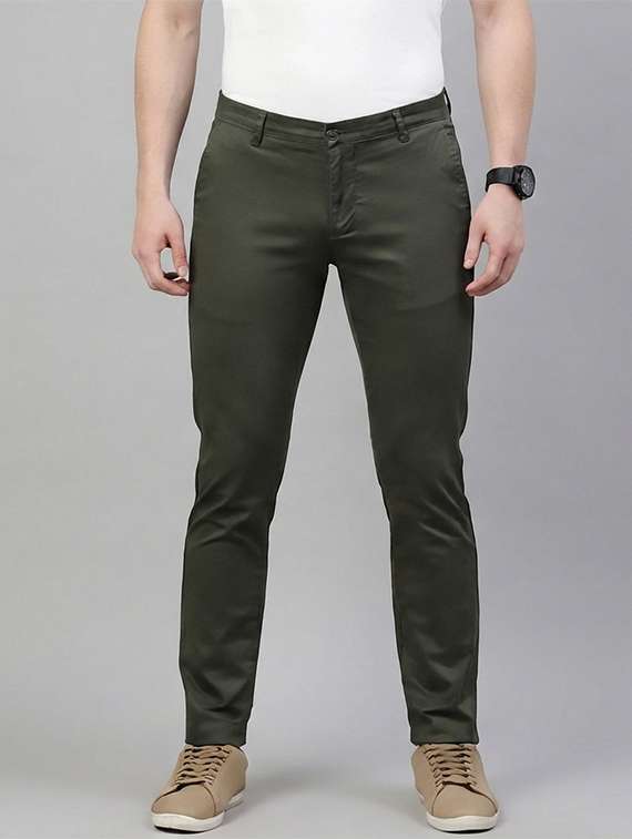 men solid mid rise lsim fit chinos