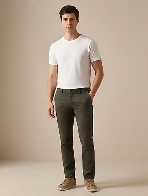 men solid mid rise lsim fit chinos - 22101081 -  Standard Image - 3