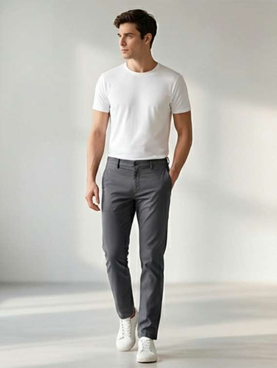 men solid mid rise sim fit chinos - 22101082 -  Standard Image - 3