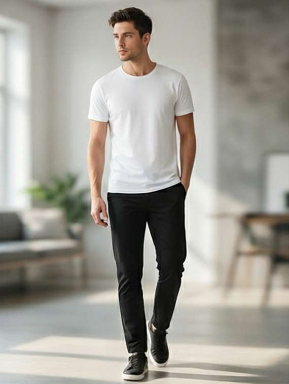 men solid mid rise sim fit chinos - 22101083 -  Standard Image - 3