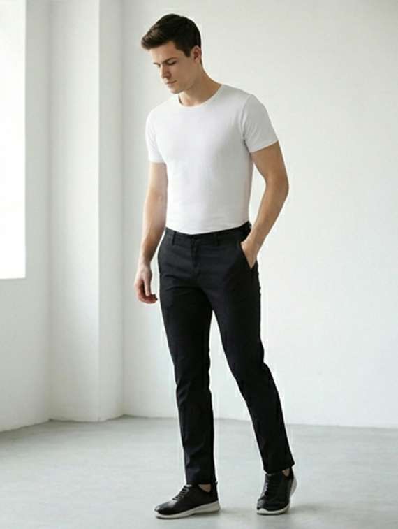 men solid mid rise sim fit chinos - 22101086 -  Standard Image - 3