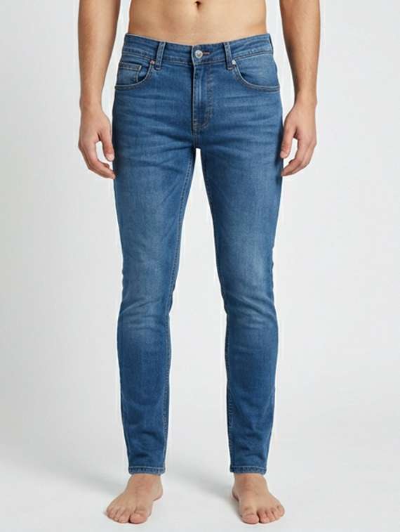 men solid mid rise sim fit jeans
