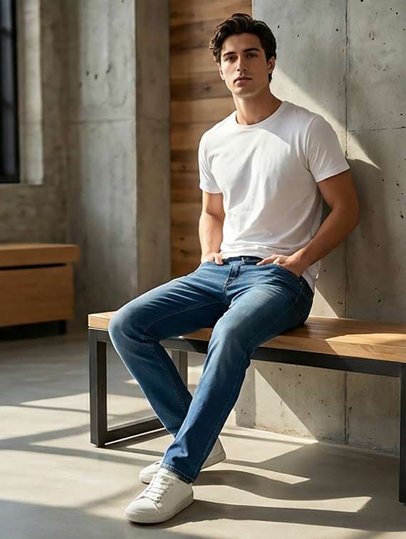 men solid mid rise sim fit jeans - 22101090 -  Standard Image - 3