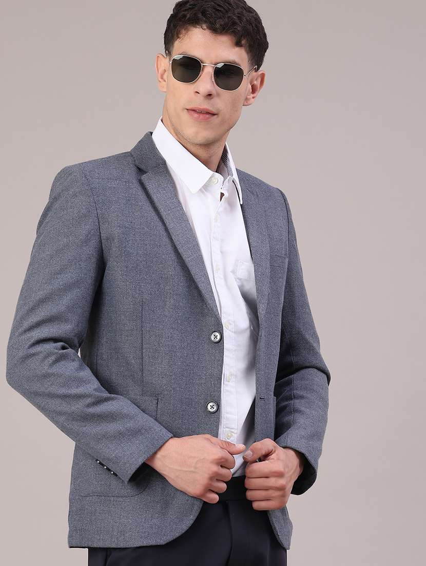 men self design lapel collar single breasted casual blazer