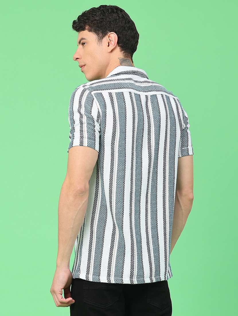 men striped short sleeve slim fit casual shirt - 22101200 -  Standard Image - 3