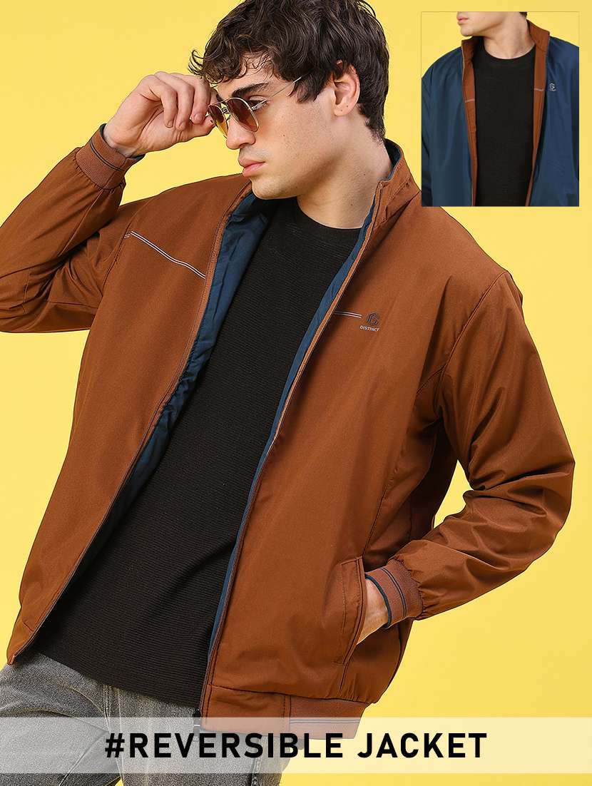 men solid long sleeve reversible bomber jacket