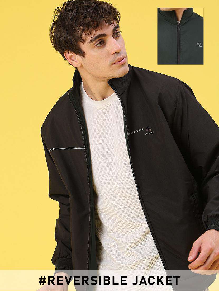 men solid long sleeve reversible bomber jacket