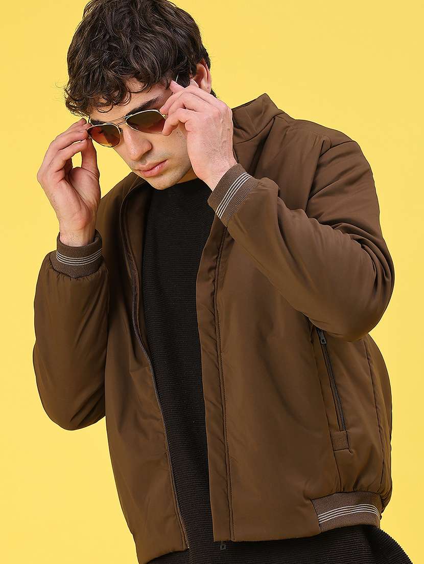 men solid long sleeve puffer jacket