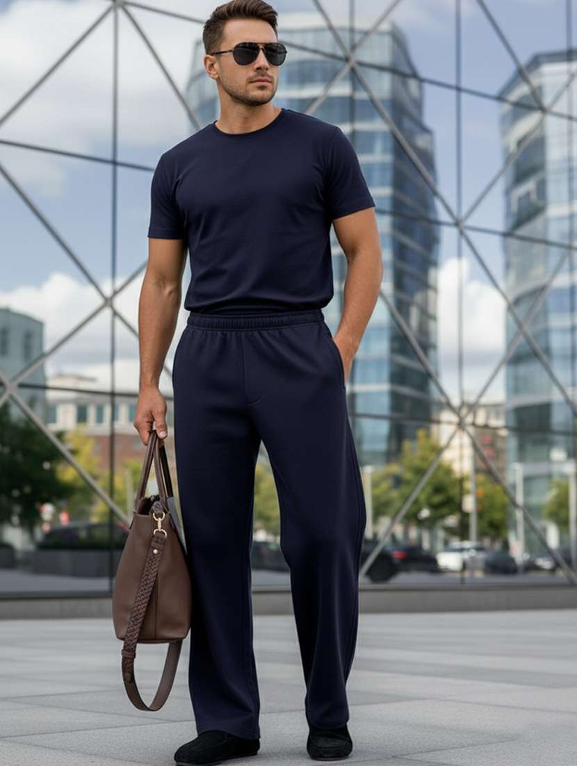 men solid mid rise full length track pant - 22101339 -  Standard Image - 3