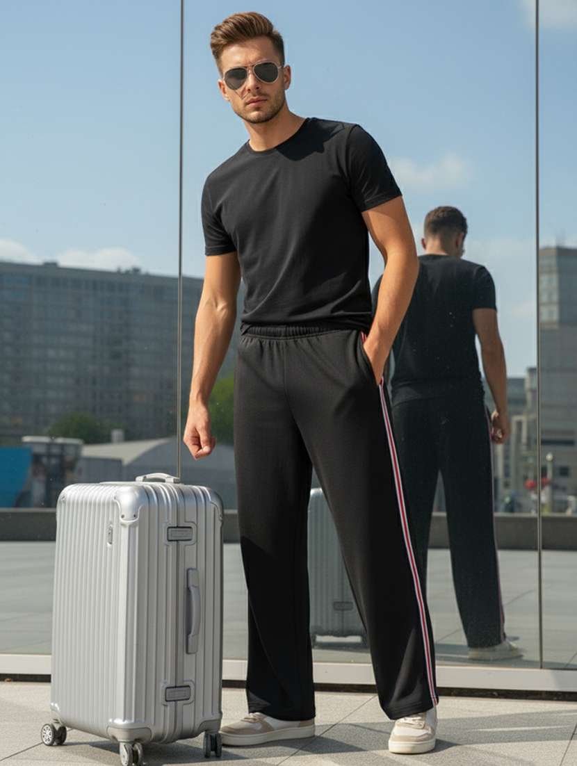 men side taped mid rise full length track pant - 22101341 -  Standard Image - 3