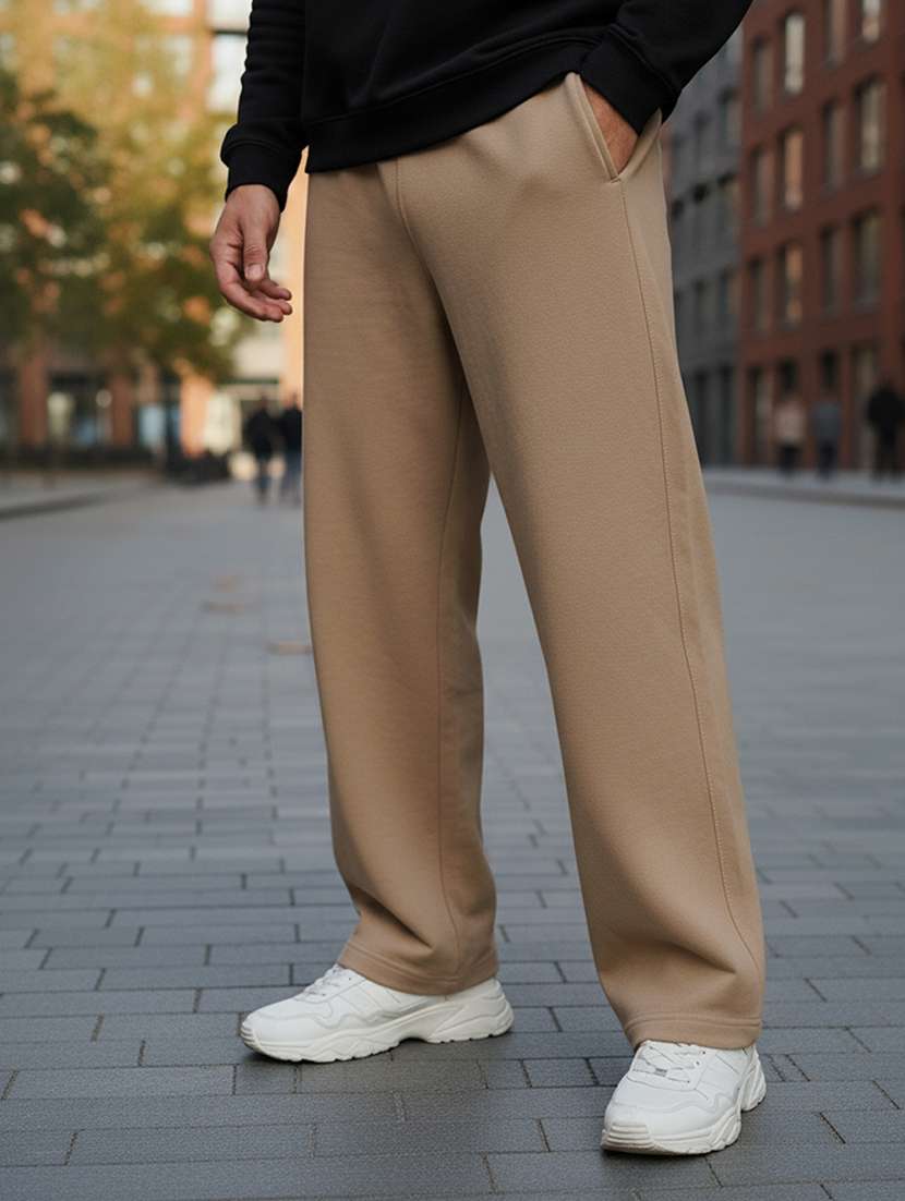 men solid mid rise full length track pant