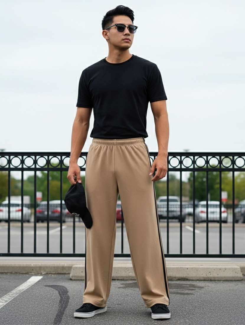 men side taped mid rise full length track pant - 22101343 -  Standard Image - 3