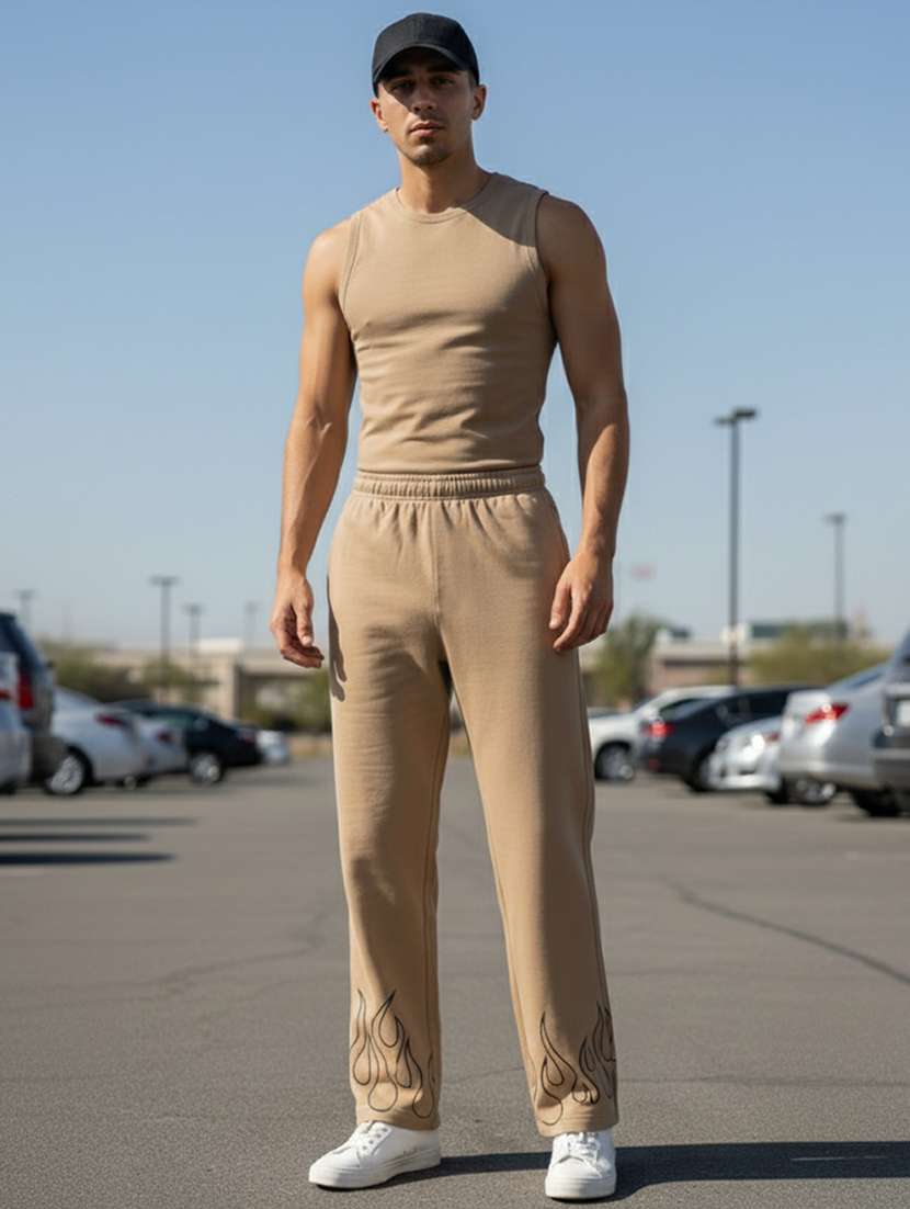 men placement print mid rise full length track pant - 22101344 -  Standard Image - 3