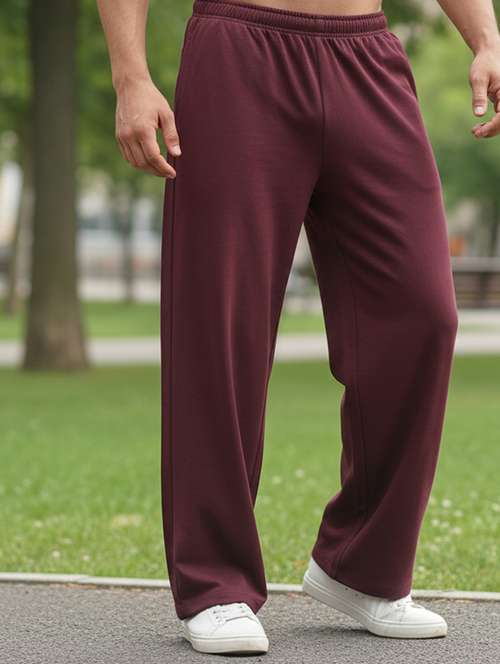 men solid mid rise full length track pant - 22101347 -  Standard Image - 0