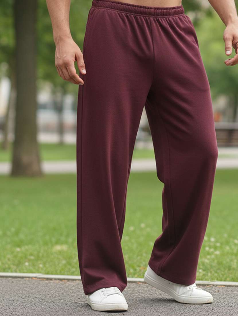 men solid mid rise full length track pant - 22101347 -  Zoom Image - 0