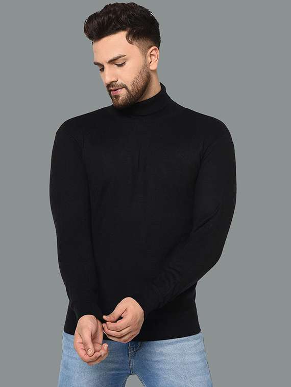 men solid long sleeve slim fit pullover