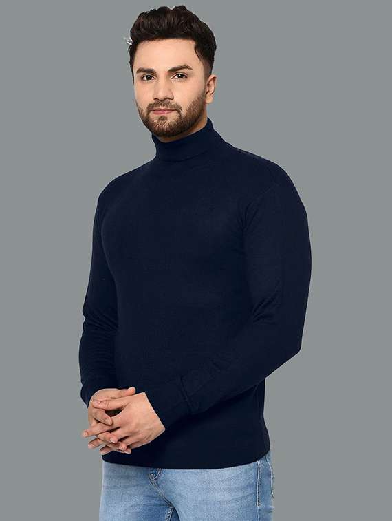 men solid long sleeve slim fit pullover