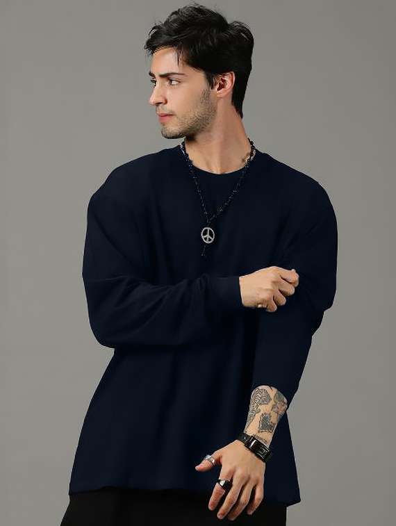 men solid long sleeve oversized t-shirt
