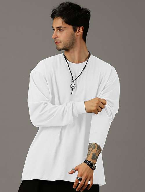 men solid long sleeve oversized t-shirt - 22101431 -  Standard Image - 0
