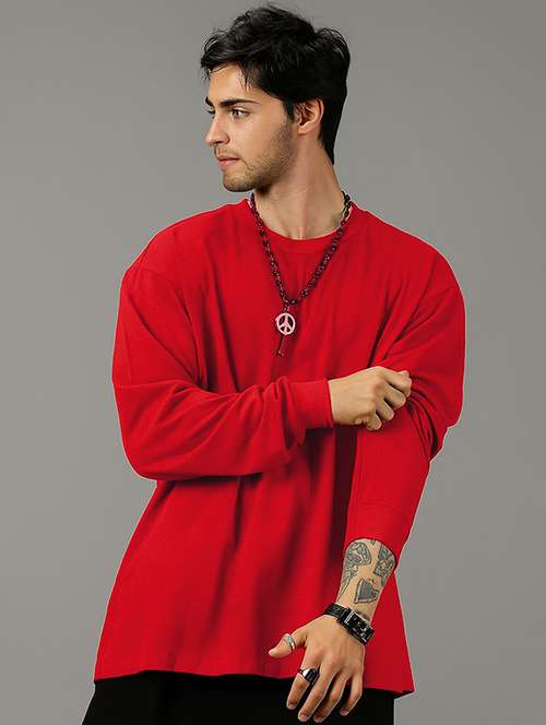 men solid long sleeve oversized t-shirt - 22101432 -  Standard Image - 0