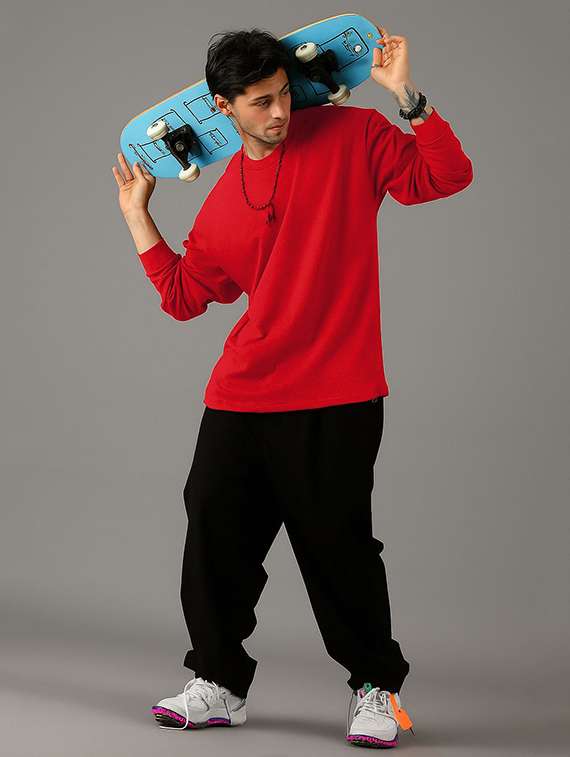 men solid long sleeve oversized t-shirt - 22101432 -  Standard Image - 3