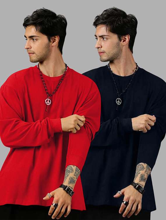 men pack of 2 solid long sleeve oversized t-shirt