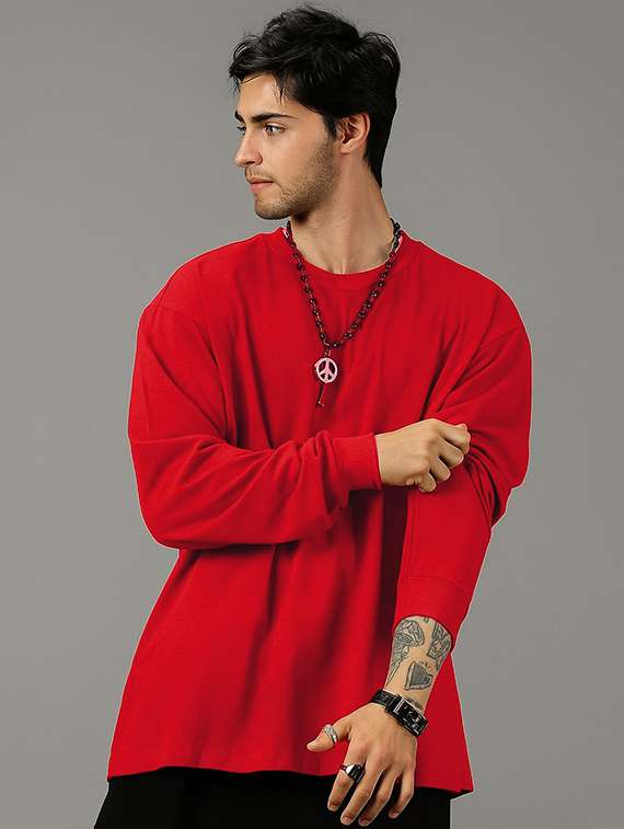 men pack of 2 solid long sleeve oversized t-shirt - 22101462 -  Standard Image - 3