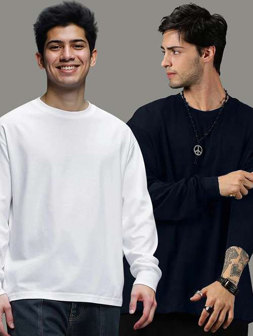 men pack of 2 solid long sleeve oversized t-shirt - 22101464 -  Standard Image - 0