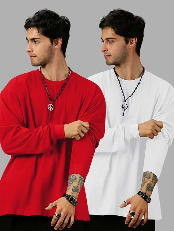 men pack of 2 solid long sleeve oversized t-shirt - 22101465 - Zoom Image - 0