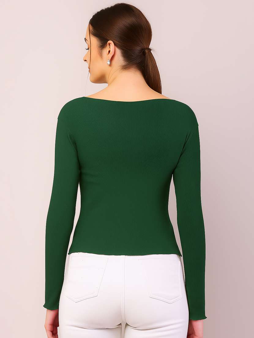 women solid boat neck long sleeve top - 22101482 -  Standard Image - 3