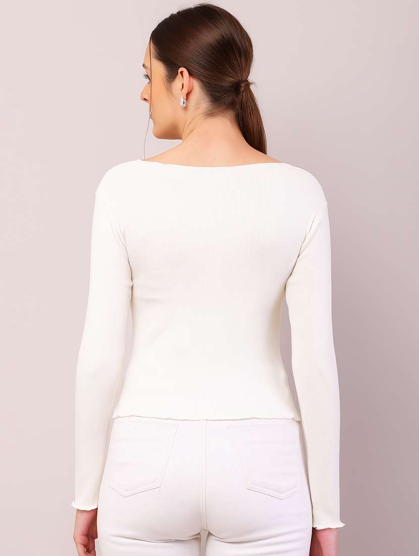 women solid boat neck long sleeve top - 22101490 -  Standard Image - 3